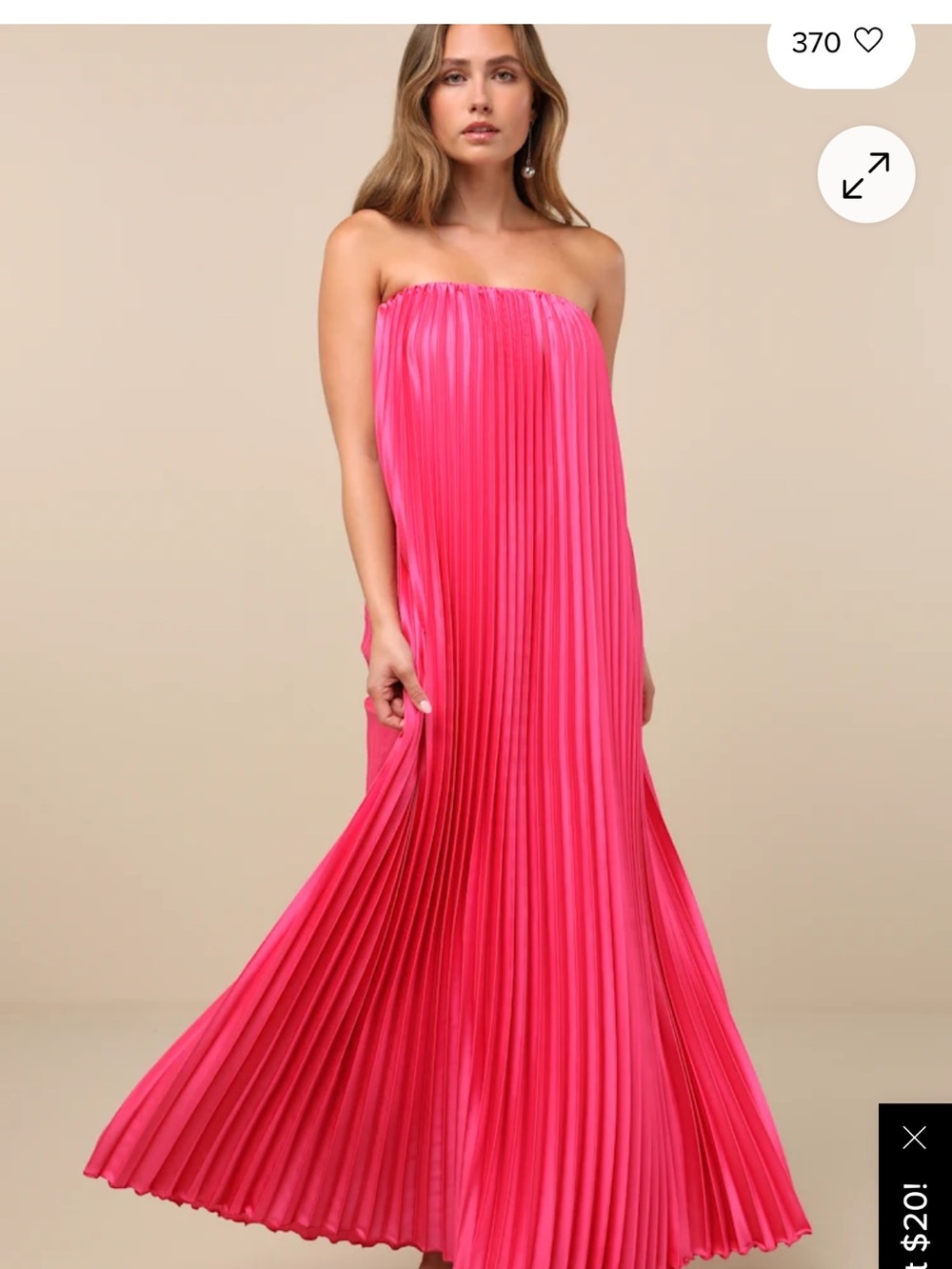 Lulus Divian Hot Pink Ombre Pleated Swing Maxi Dress Size L